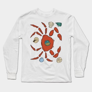 Shell Party Crab On A Beach Art Shirt Minimal Long Sleeve T-Shirt